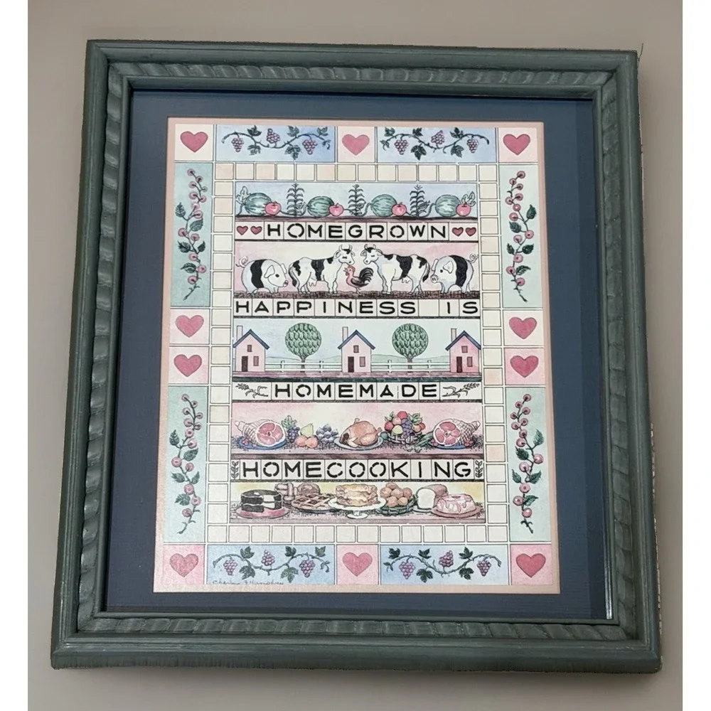 Vintage Framed Happiness Is Homemade Cooking Wall Art 15.75x13.5 Farmhouse Decor